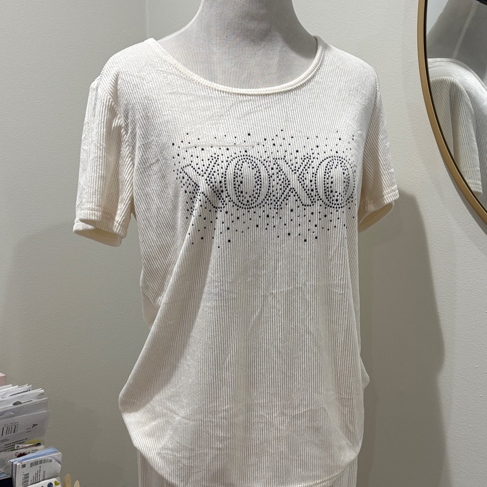 XOXO Women's Cream Pajama short sleeve top and long pant